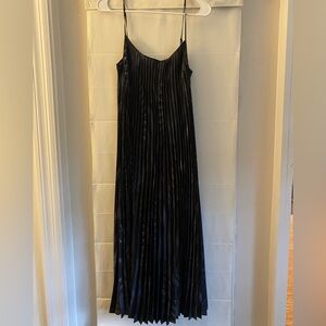 All Saints Leowa Viola pleated black feather satin dress